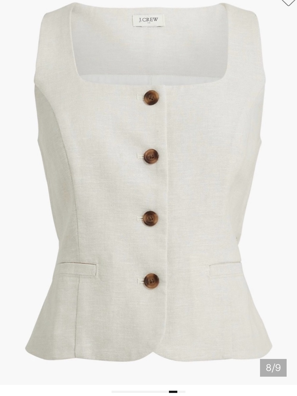 J. Crew Ivory Linen Button-Front Tank Vest